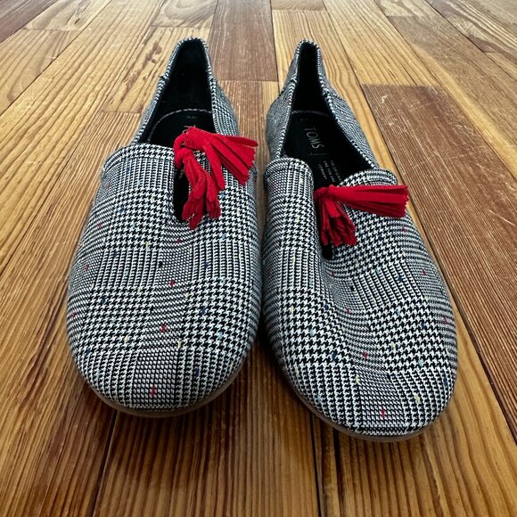 Toms Kelli Womens Size 8.5 Striped Red Tasseled Casual Comfort Flats Shoes - Picture 1 of 7